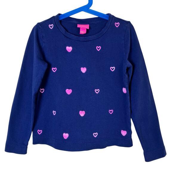 Lilly Pulitzer Girls Sz M 6-7 Mini Rami Navy Wild Heart Embroidered Sweatshirt - Picture 3 of 16